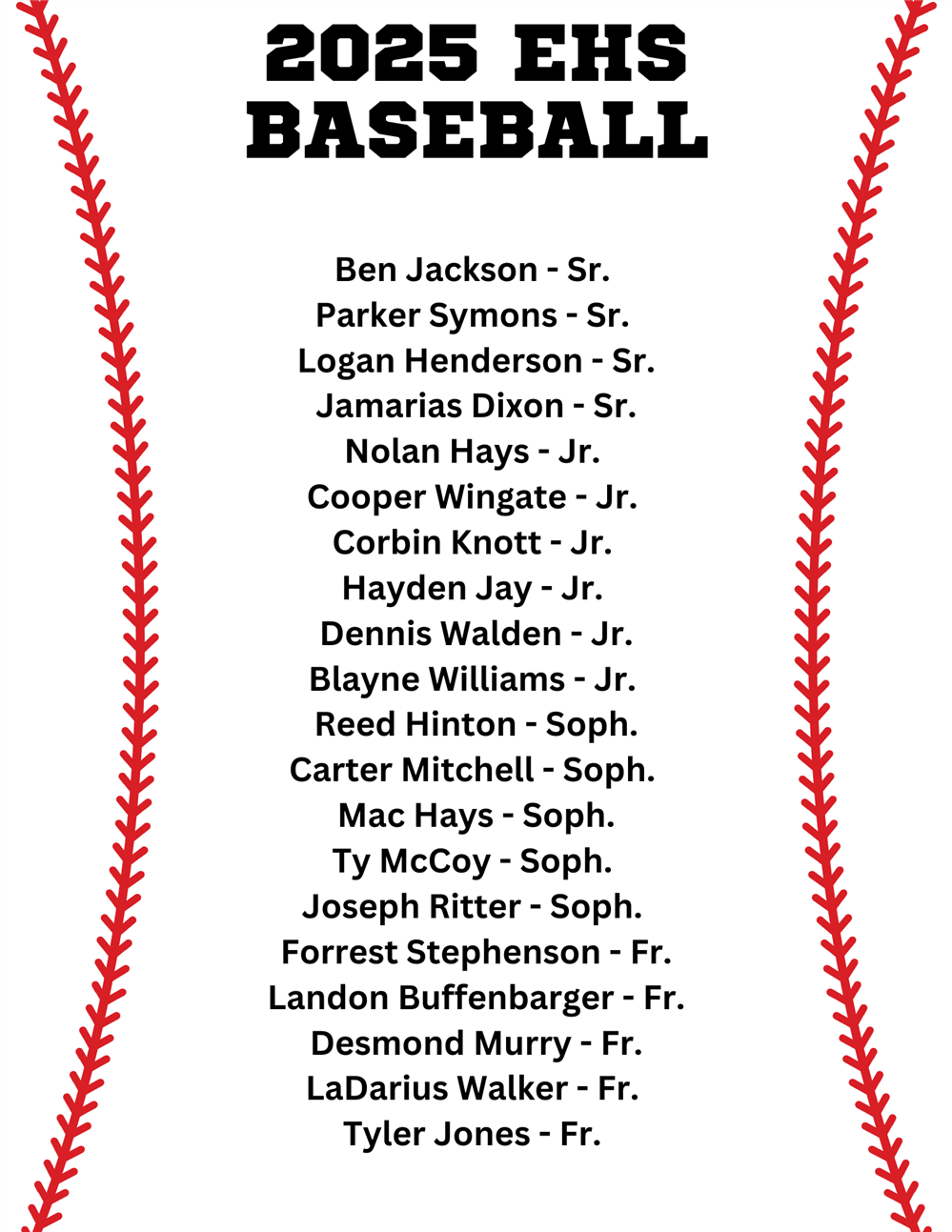 EHS Baseball Roster